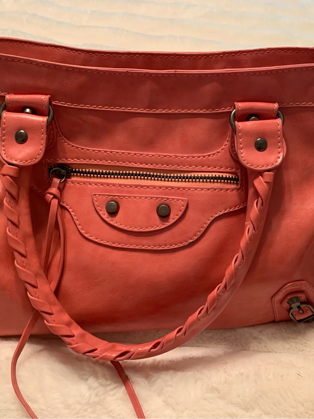 Beautiful coral city moto handbag. Soft Faux Leather- Unbranded